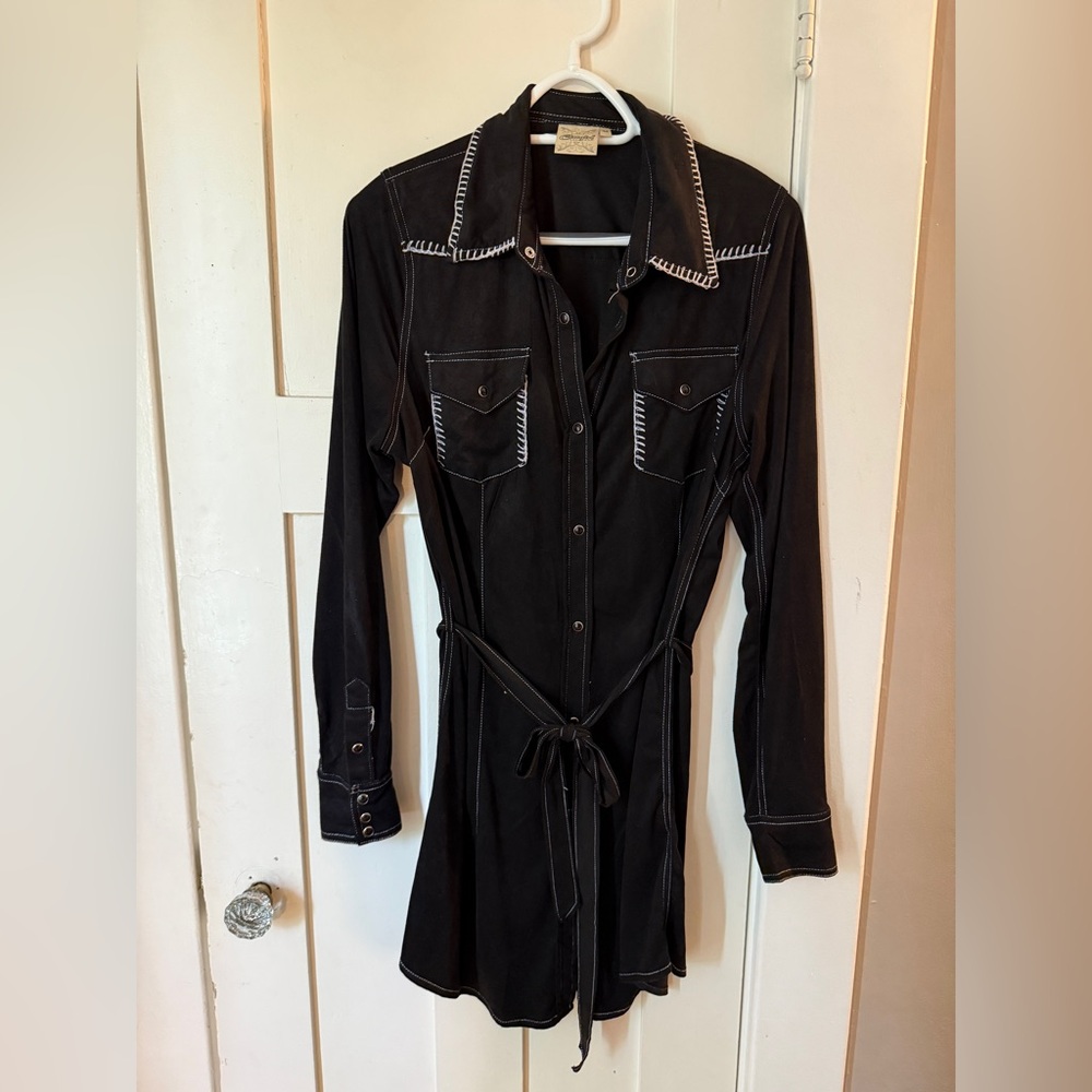 Pearl Snap Faux Suede Dress